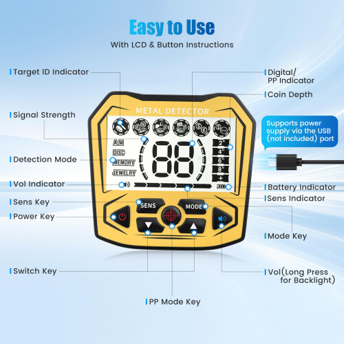 Metal Detector, IP68 Waterproof with 10.23'' Coil 5 Modes 2