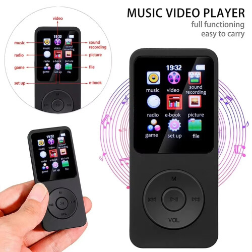  MP3 Player Type-C Interface Fast Charging Port (with 32GB Memory Card) 5.4 Bluetooth Version Music Player FM Recording E-book (Black) 2