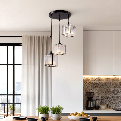 Living And Home 3-Light Crystal Ceiling Pendant Light Fixture 1