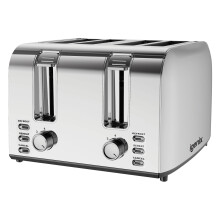 Igenix 4 Slice Toaster, Browning Control, Slide Out Crumb Tray for Easy Cleaning, Defrost and Reheat Function, Stainless Steel