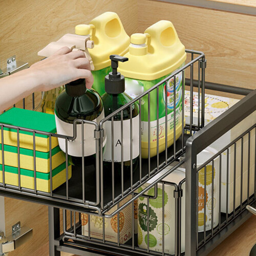 Pull Out Near Sink Storage With 2 Moving Baskets Strong-Black 1