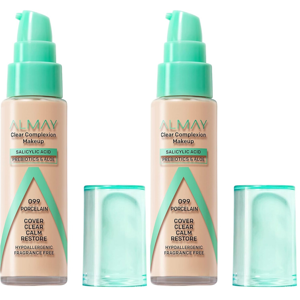 Almay Light Clear Complexion Acne Foundation Makeup With Salicylic Acid, Medium Coverage, 1 Fl Oz (099 - Fair- With Neutral Undertone)