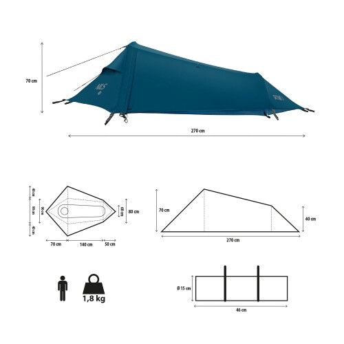 Ultralichte 1-persoonstent, blauw 1