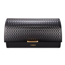 Tower T826090BLK Empire Roll-Top Bread Bin, Black Stainless Steel, Ventilated, Large Capacity