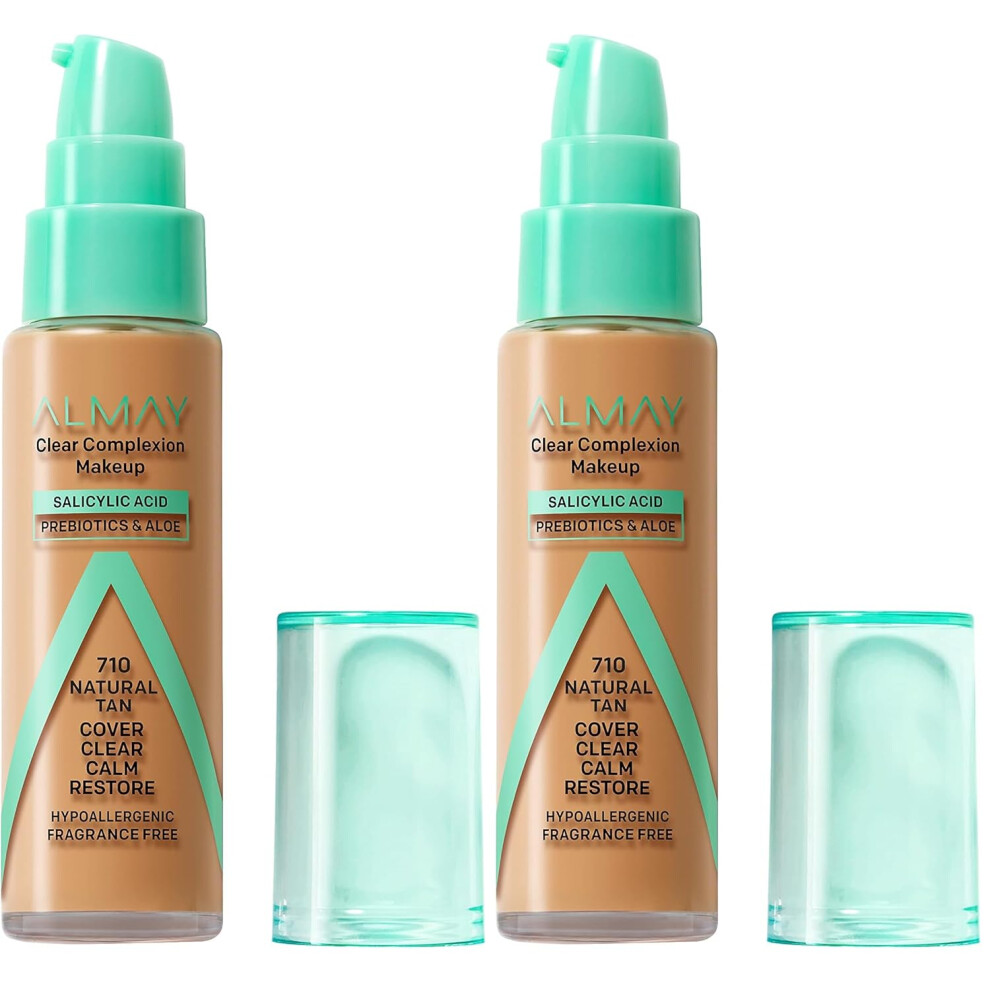 Almay Clear Complexion Acne Foundation Makeup With Salicylic Acid - Lightweight, 1 Fl Oz. (Pack Of 2) (710 - Medium With Neutral Undertone)