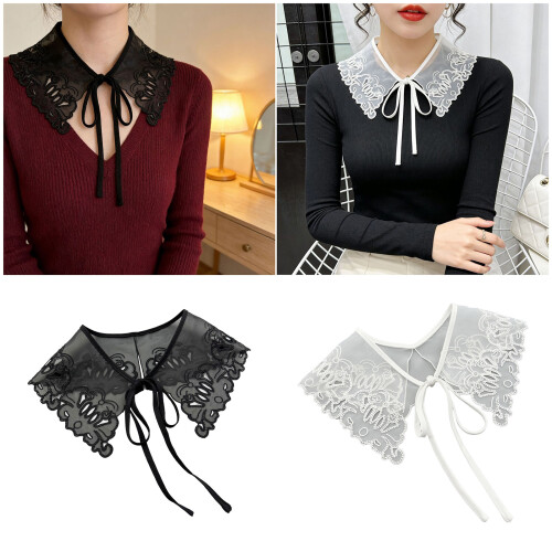 Adorable White Detachable Spread Lapel Collar Accessory-Black 2