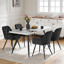 Marble Effect Dining Table & 4 Black Velvet Chairs