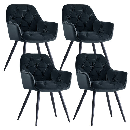 AINPECCA Marble Effect Dining Table & 4 Black Velvet Chairs 1