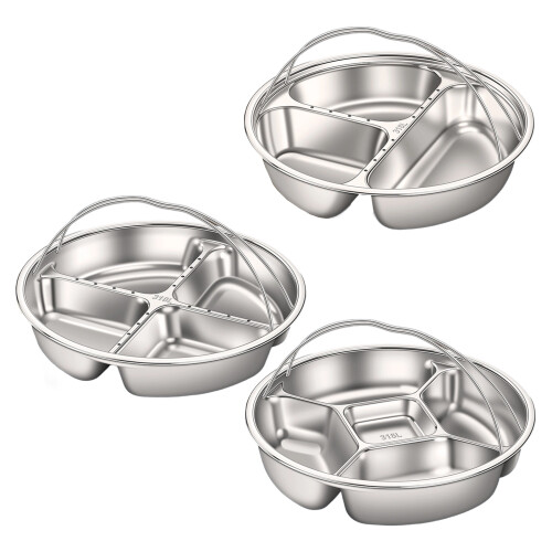 Multi Section Steam Tray With Double Handle Stainless Steel-3 1
