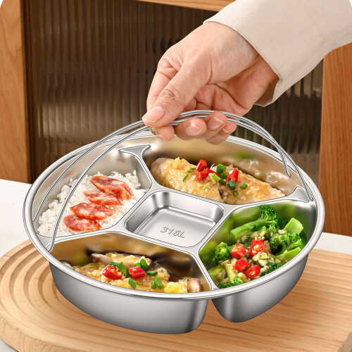 Multi Section Steam Tray With Double Handle Stainless Steel-3 2