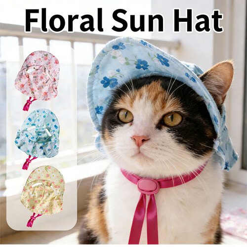 Elegant Pet Sun Hat with Floral Pattern Adjustable Strap-Blue L 2