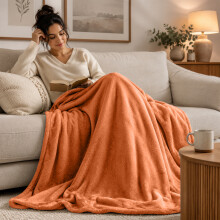 (2X Single/ Small, Rust) Budget Friendly Luxury 310GSM Faux Fur Fleece Blankets - Ultra Soft Warm Plush Throws for All Season Use | Pack of 2