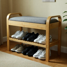 Bamboo Shoe Rack Bench with Cushion Seat Storage