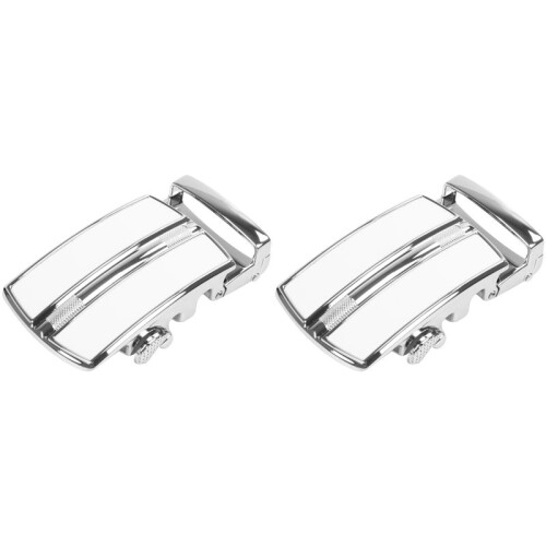 2X Men's Solid Buckle Automatic Ratchet Leather Belt Buckle in the Middle with An -Silver