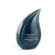 Teardrop Cremation Urn for Ashes Personalised Blue Cloud Custom Engraved Adult Memorial Urn, Aluminium Funeral Keepsake, 12 Inch, Secure Threaded Lid
