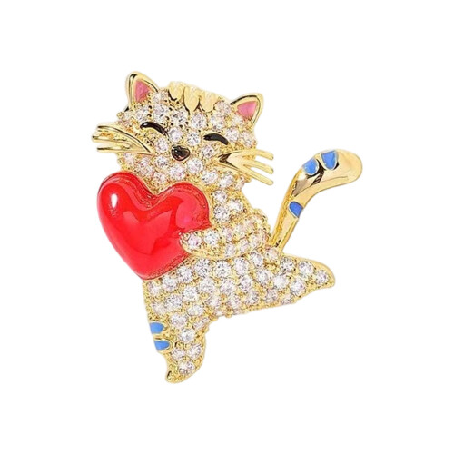 Mooie kattenbroche versierd met hartlegering mode-sieraden-Goud