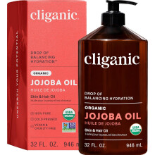 Cliganic Organic Jojoba Oil 32 oz, 100% Pure | Bulk, Natural Cold Pressed Unrefined Hexane Free Oil for Hair & Face