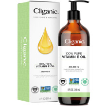 Cliganic Pure Vitamin E Oil for Skin, Scars, Hair & Face 240,000 IU (8oz), Non-GMO Verified | Natural D-Alpha Tocopherol