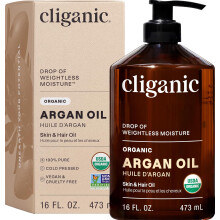 Cliganic Organic Argan Oil 16oz with Pump, 100% Pure | Bulk for Hair, Face & Skin (Packaging May Vary)
