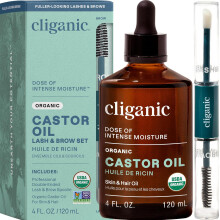 Cliganic Organic Castor Oil, 100% Pure (4 oz Glass Bottle with Eyelash Kit) - For Eyelashes, Eyebrows, Hair & Skin