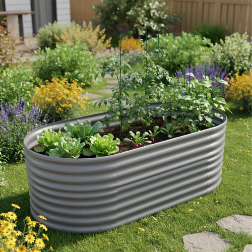 Cama de jardín elevada de metal semicircular, acero galvanizado 1