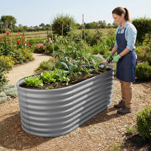 Cama de jardín elevada de metal semicircular, acero galvanizado 2
