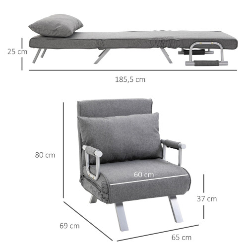 Umbaubarer Relaxsessel mit Bettfunktion, Grau, 65x69x80 cm 2