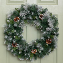 60cm Frosted Glacier Christmas Wreath with Pine Cones