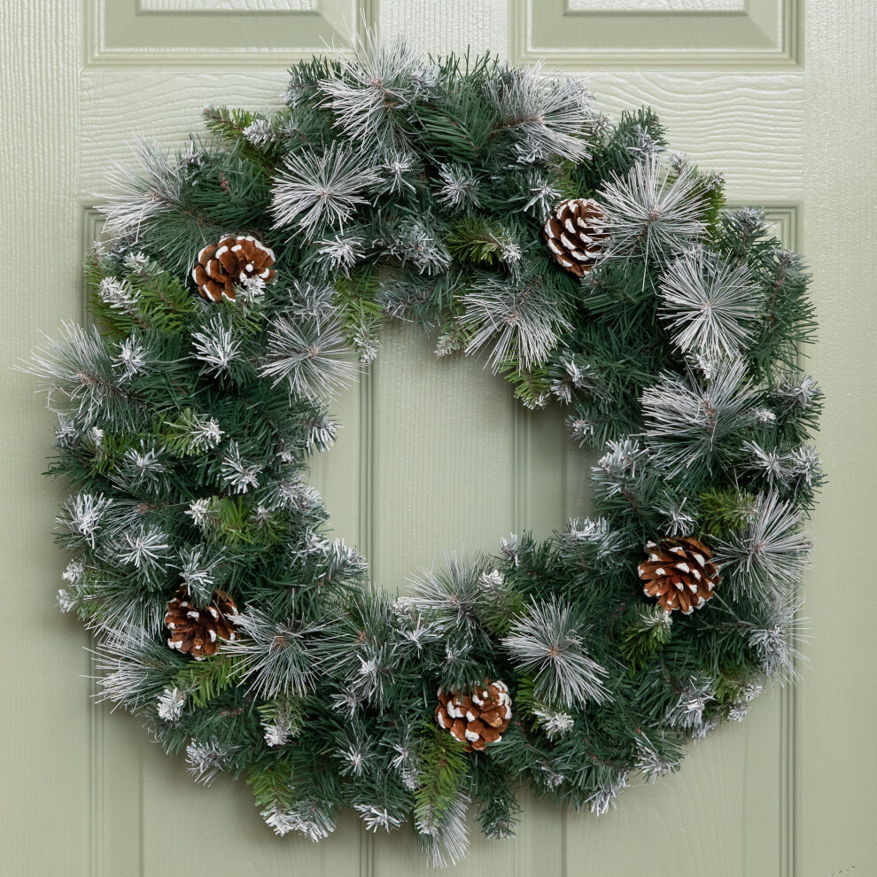 Samuel Alexander 60Cm Frosted Glacier Christmas Wreath With Pine Cones