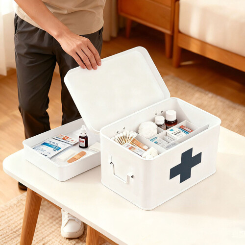 Caja de metal para guardar medicamentos con 4 compartimentos 2