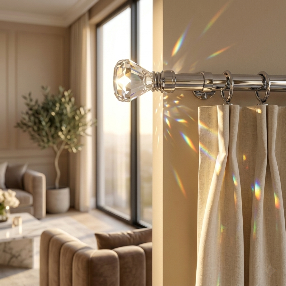 Aspire Homeware 160-300Cm (63"-118") Chrome Diamond Crystal Extendable Curtain Pole 28Mm Heavy Metal Eyelet Rail Set With Rings, Finials & Fittings Black