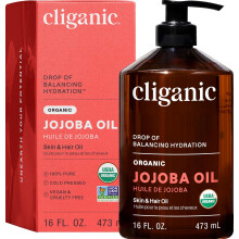 Cliganic Organic Jojoba Oil 16oz with Pump, 100% Pure | Bulk, Moisturizing Oil for Face, Hair, Skin & Nails | Natural Cold Pressed