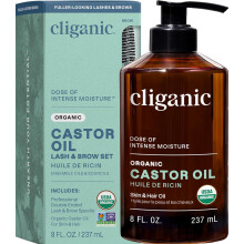 Cliganic Castor Oil Organic Cold Pressed, 100% Pure (8oz with Eyelash Kit) - For Eyelashes, Eyebrows, Hair & Skin |Bulk, Natural Unrefined Hexane-Free