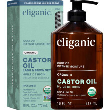 Cliganic Organic Castor Oil, 100% Pure (16oz with Eyelash Kit) - For Eyelashes, Eyebrows, Hair & Skin | Bulk