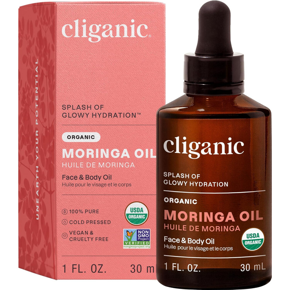Cliganic Organic Moringa Oil, 100% Pure - For Face & Hair | Natural Cold Pressed (Packaging May Vary)