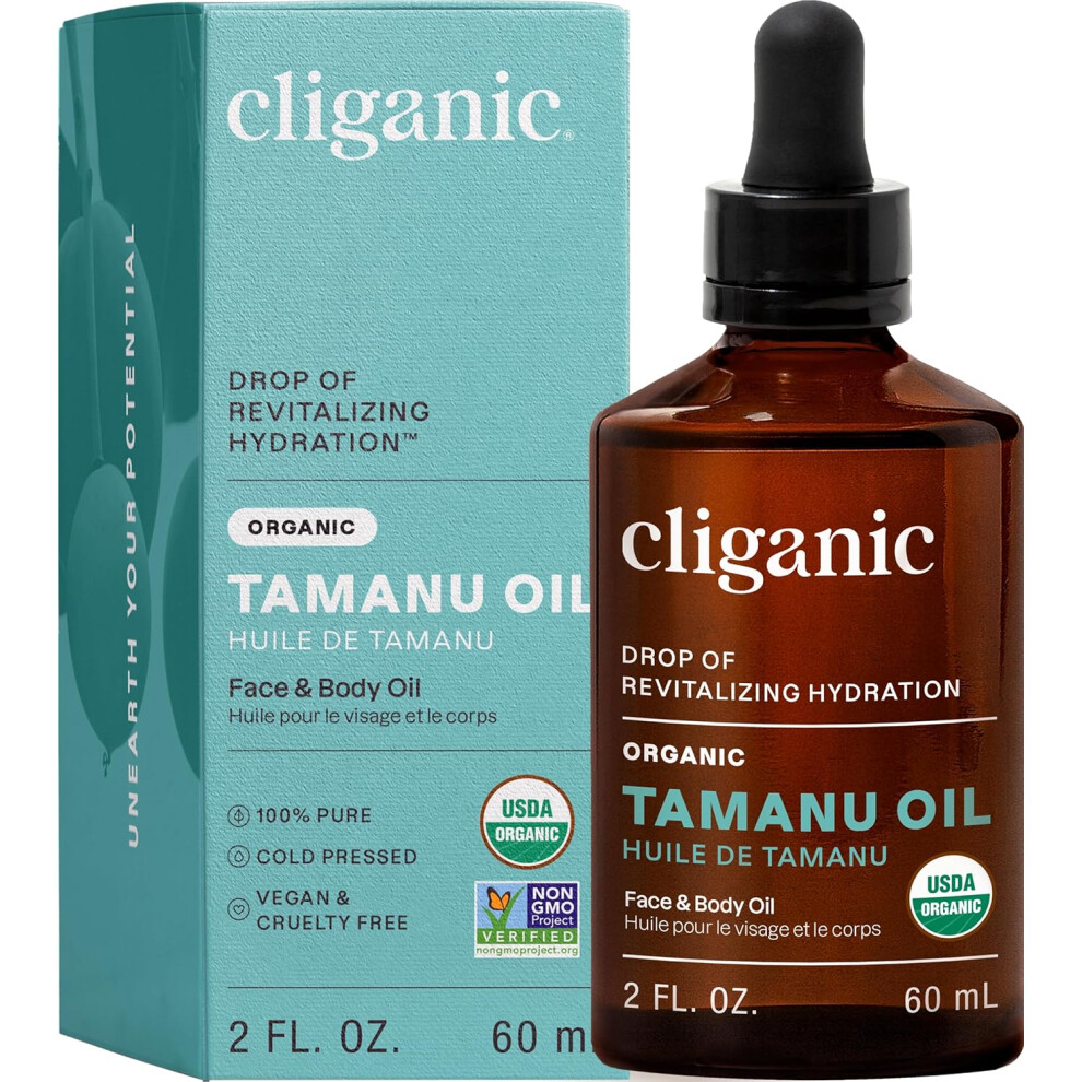 Cliganic Usda Organic Tamanu Oil, 100% Pure - For Face, Hair & Skin | Natural Cold Pressed Unrefined Hexane-Free