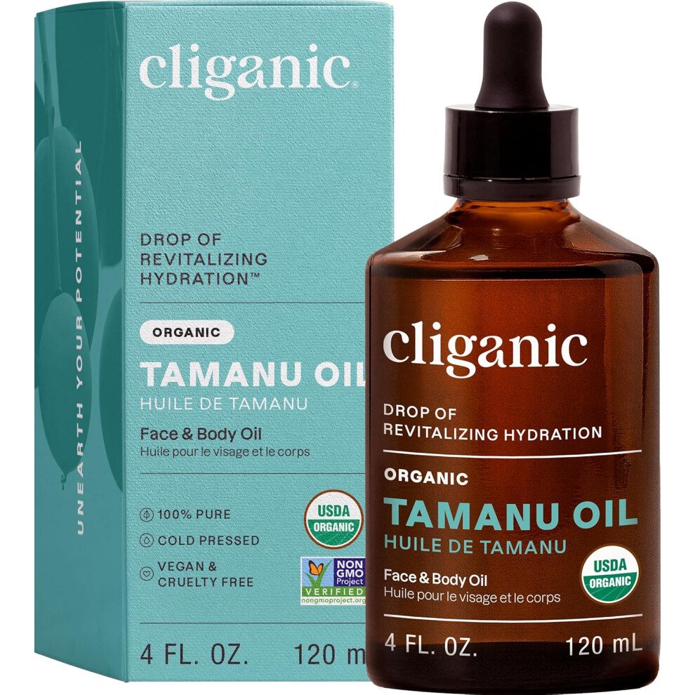 Cliganic Organic Tamanu Oil 4Oz, 100% Pure - For Face, Hair & Skin | Natural Cold Pressed, Hexane-Free