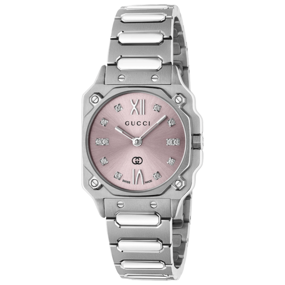 Gucci Ya166501 G-Flat Pink Dial Ladies Watch Silver