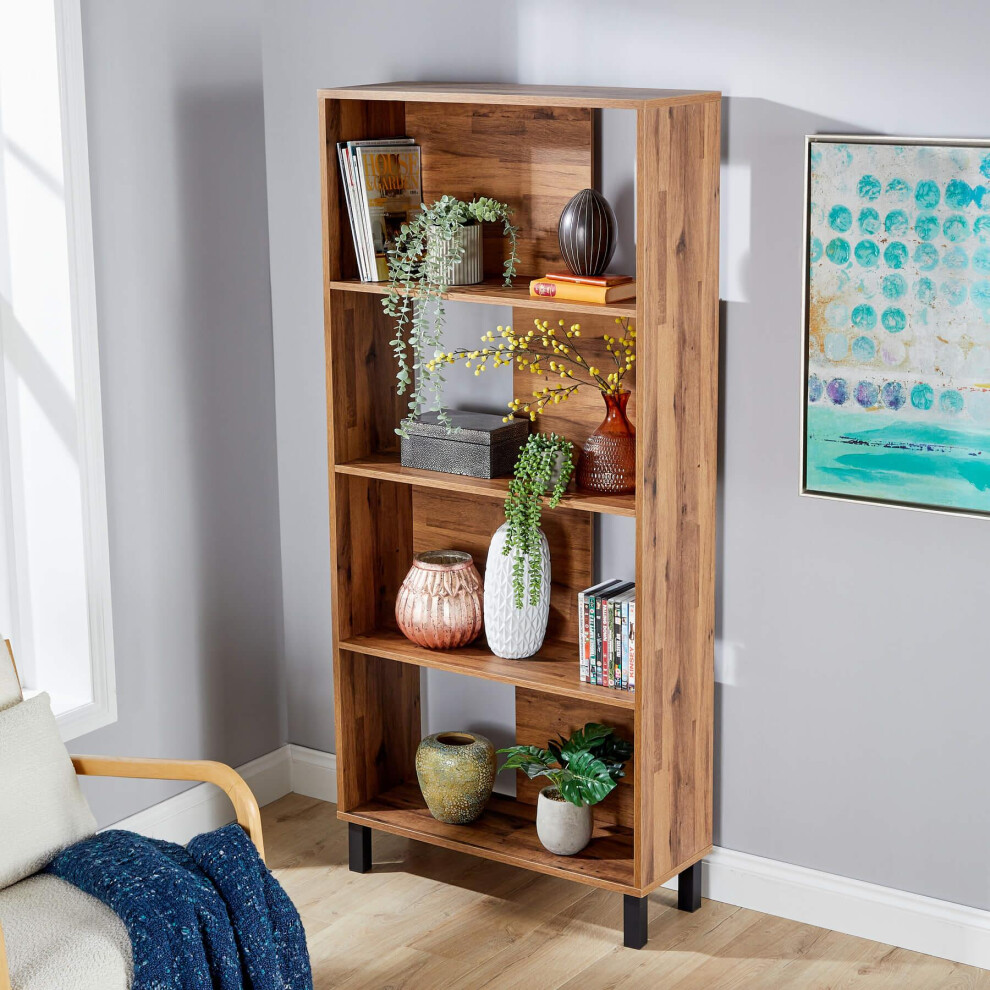 Home Source Newton 4 Shelf Bookcase Oak Effect Finish Brown