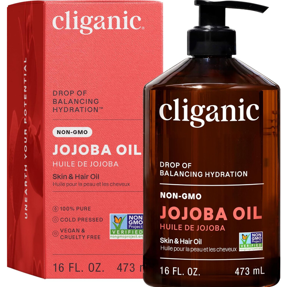 Cliganic Jojoba Oil Non-Gmo, Bulk 16Oz | 100% Pure For Skin, Hair & Face, Cold Pressed Natural Hexane Free - Hair Relaxer