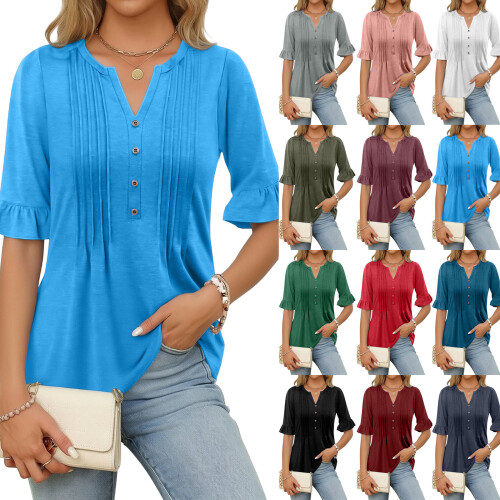 Comfortable Polyester Women's Top Three Quarter-dep red M 1