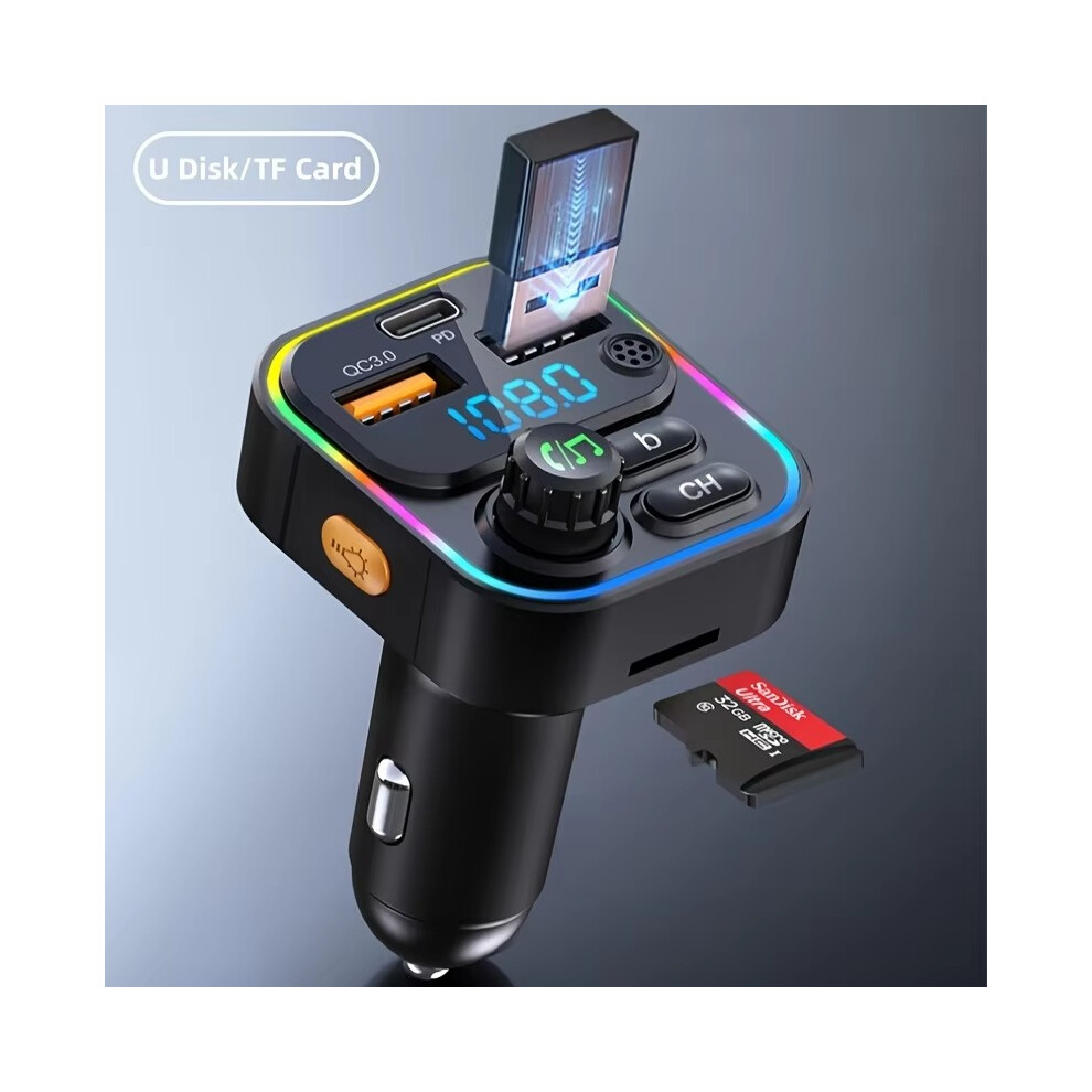 FM Transmitter Bluetooth 5.3 Handsfree Car AUX Radio Modulator MP3 Player with PD20W QC3.0 Fast Charge Adapter Car Accessories