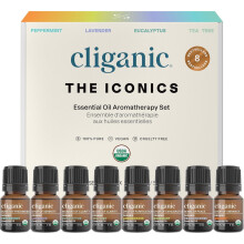 Cliganic Organic Aromatherapy Essential Oils Gift Set 100% Pure - Peppermint, Lavender, Eucalyptus, TeaTree,Lemongrass, Rosemary, Frankincense&Orange
