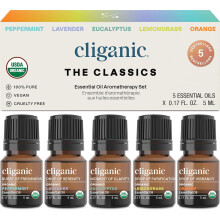 Cliganic Organic Essential Oils Set (Top 5 - The Classics) -100% Pure, Peppermint, Lavender, Eucalyptus, Lemongrass & Orange