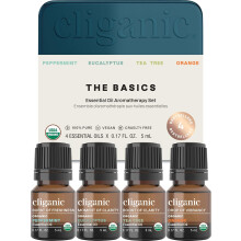 Cliganic Organic Essential Oils Gift Set (Top 4 - The Basics), 100% Pure Natural Aromatherapy - Peppermint, Eucalyptus, Tea Tree & Orange