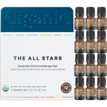 Cliganic Top 12, 2 Pack Peppermint, Lavender, Eucalyptus, Tea Tree, Lemongrass, Rosemary, Frankincense, Orange, Lemon, Cassia, Cedarwood & Grapefruit