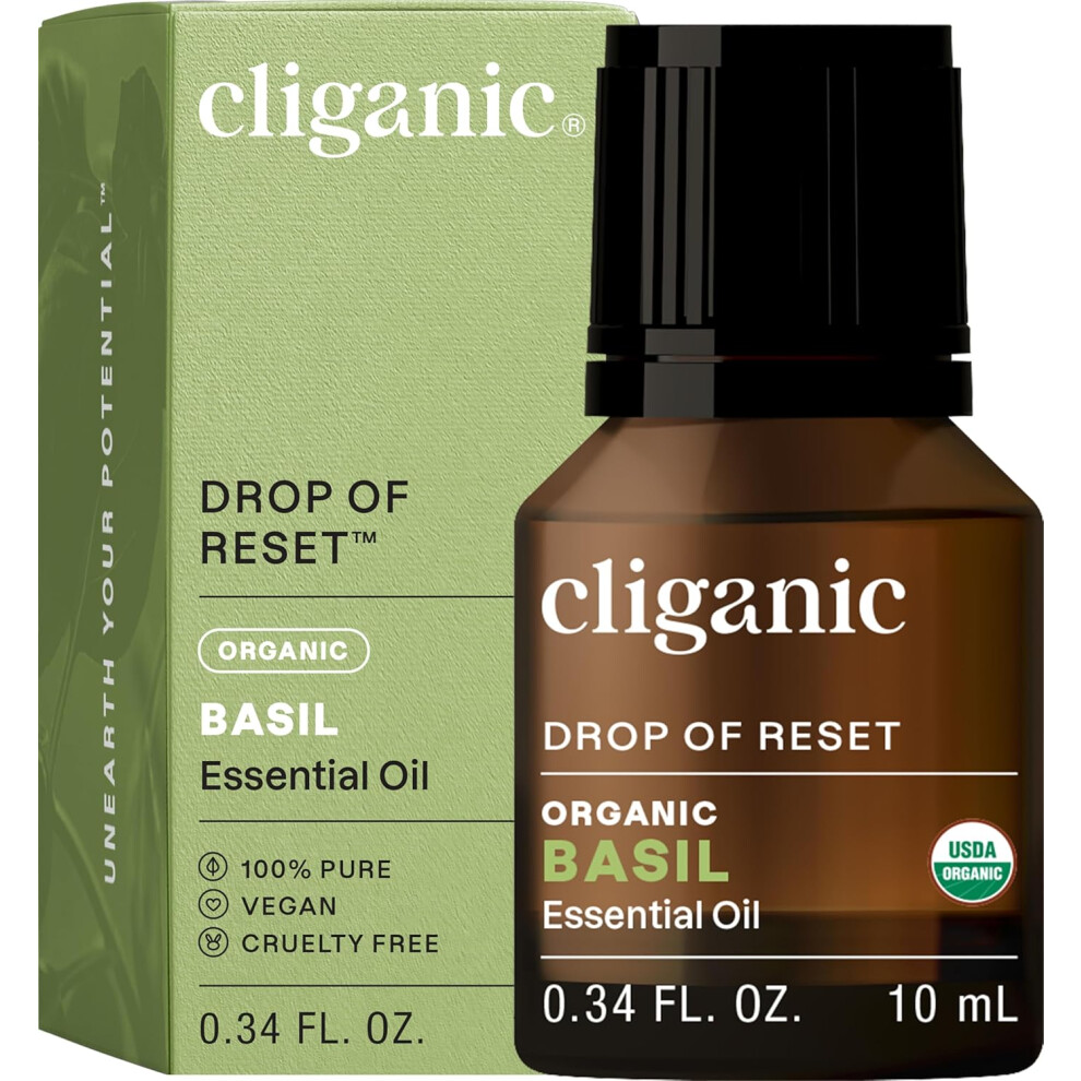 Cliganic Organic Basil Essential Oil, 100% Pure Natural For Aromatherapy | Non-Gmo Verified