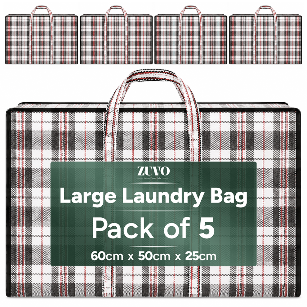 Zuvo Large Laundry Bags With Zips Pack Of 5 Strong Reusable Storage Bags For Moving Shopping Laundry