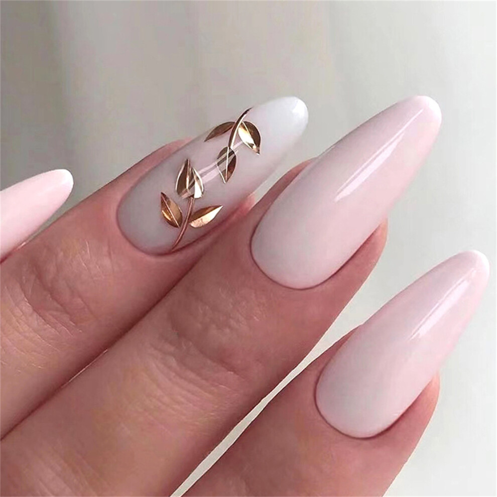 Hue-Grain 24Pcs Gold Foil Fake Nails - Lightweight & Eco-Friendly