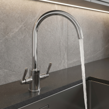 SinkEase® Modern Mono Kitchen Sink Mixer Tap Twin Lever Chrome Curved Swivel Spout Faucet